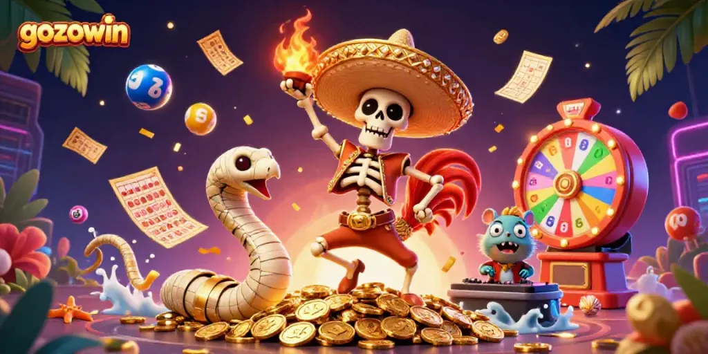 Engage with gozowin's vibrant casino experience featuring dynamic gaming elements and colorful characters.