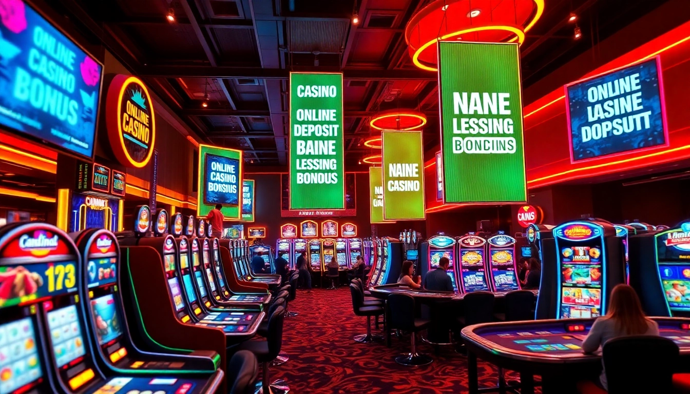 Explore exciting online casino no deposit bonus offers within a lively gaming environment filled with colorful slot machines.