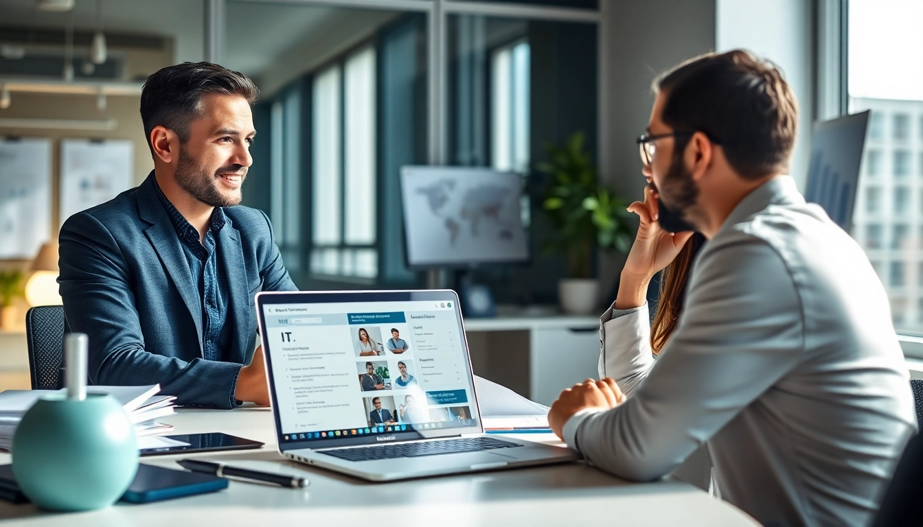 Headhunter IT berät einen Kunden in einem modernen Büro zur IT-Stellenvermittlung.