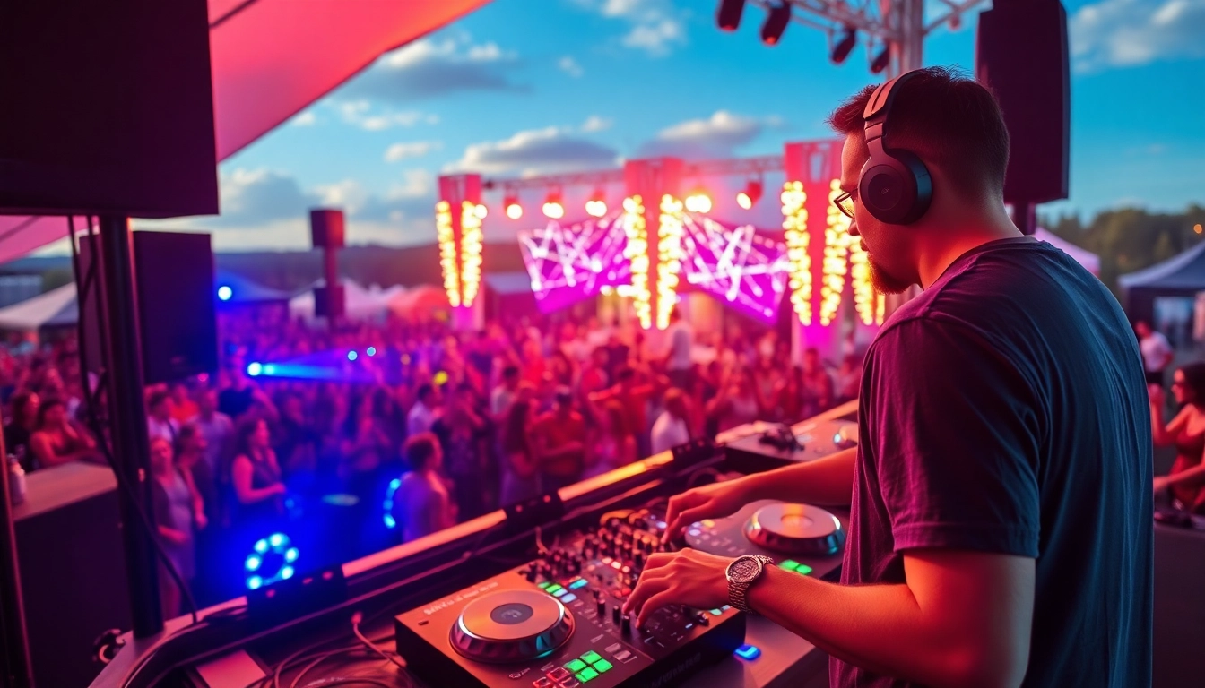 DJ in München begeistert das Publikum live bei einem Festival mit mitreißender Musik.