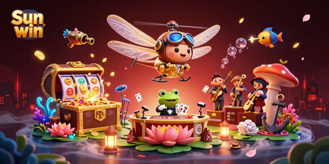 Experience the excitement at Sun win with a dragonfly pilot and lively casino scene