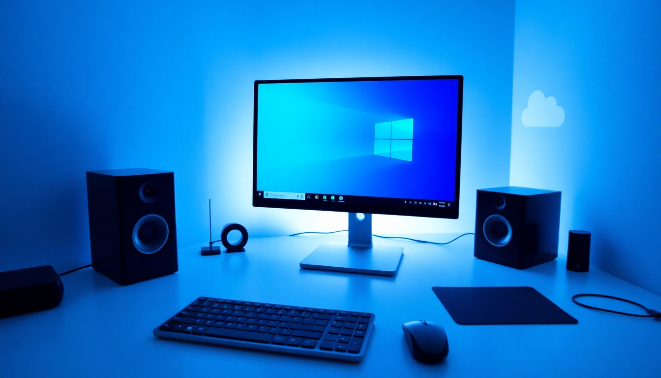 Windows 11 Pro Lizenz günstig kaufen sofort Download auf einem modernen Arbeitsplatz mit PC und eleganter Tastatur.
