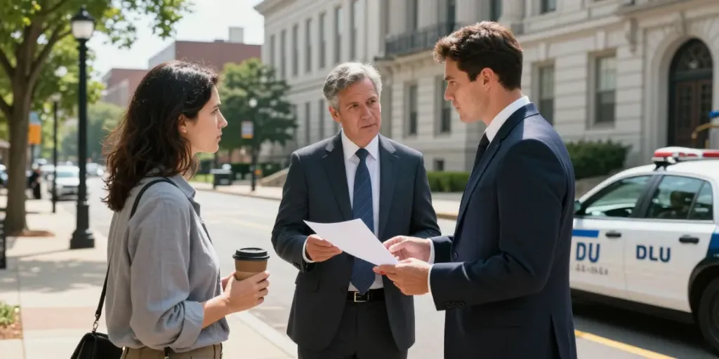 DUI arrests Forsyth County GA consultation with a lawyer outside courthouse