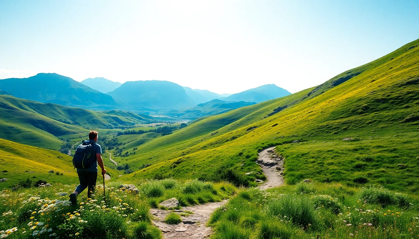 Kerry Way Irland hiking path with a hiker surrounded by lush nature.
