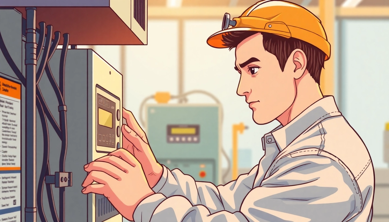 Technician conducting a DGUV V3 Prüfung on electrical equipment, ensuring workplace safety.
