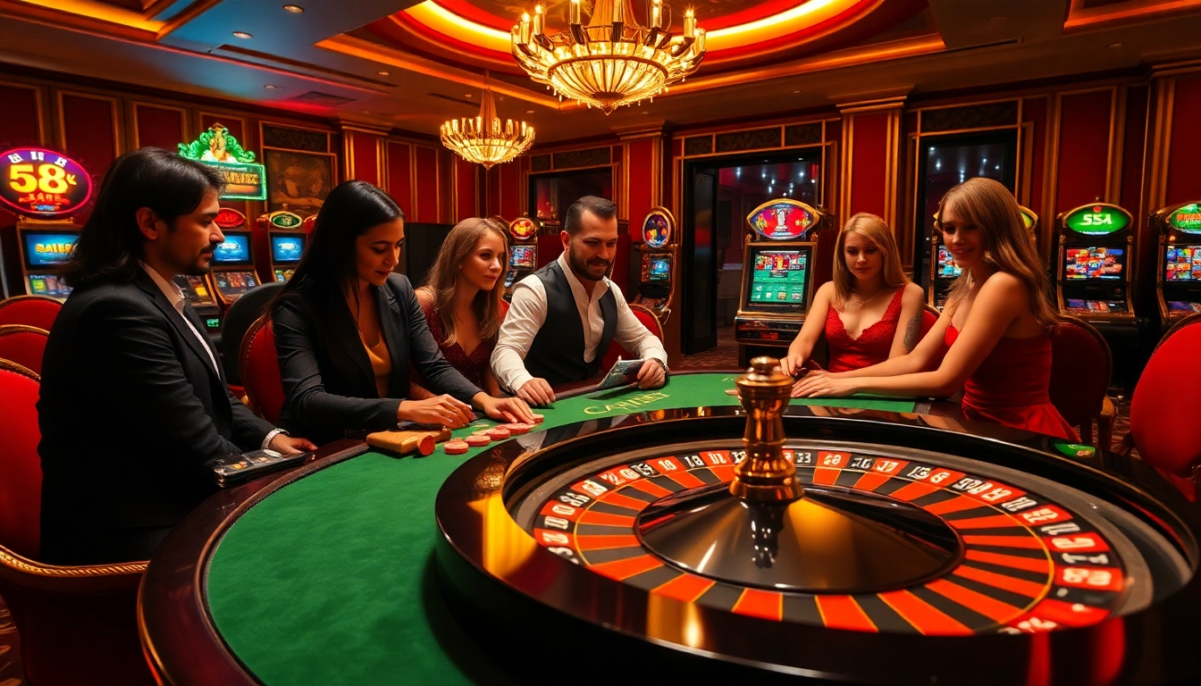 Players enjoying high-stakes poker at a casino featuring s8 odds analysis and vibrant chips.