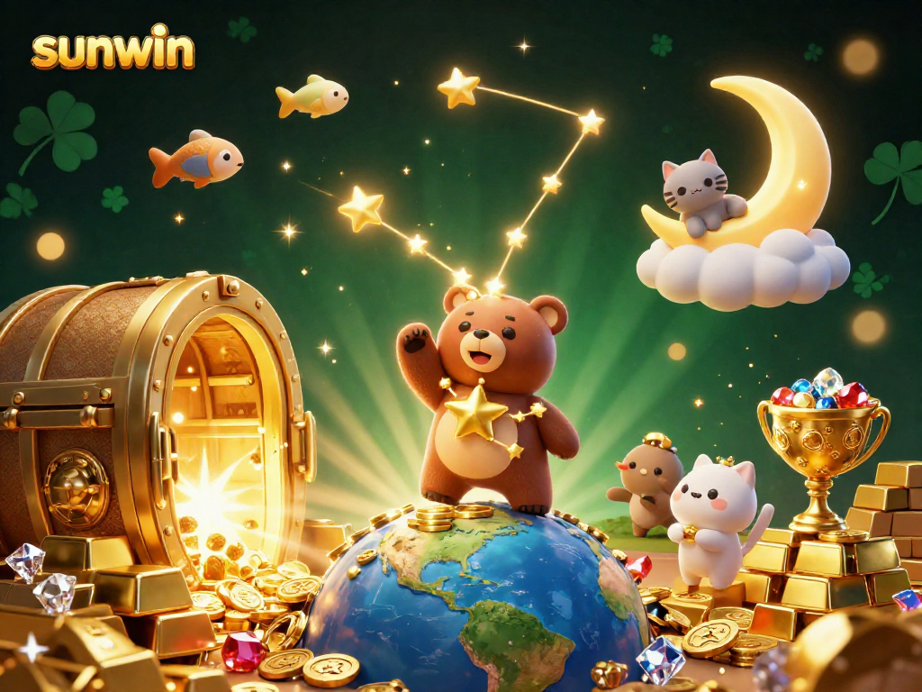 Experience the excitement of sunwin as the constellation bear scoops up coins in a vibrant casino scene.
