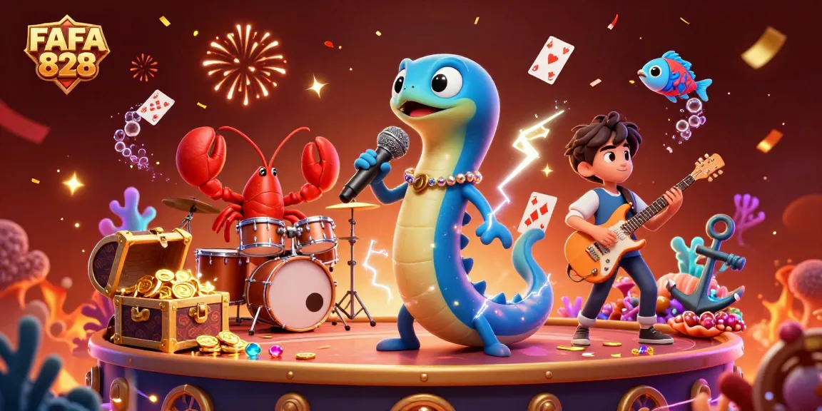 Engage in the electrifying underwater casino atmosphere of FAFA 828 featuring a DJ eel and dynamic band.