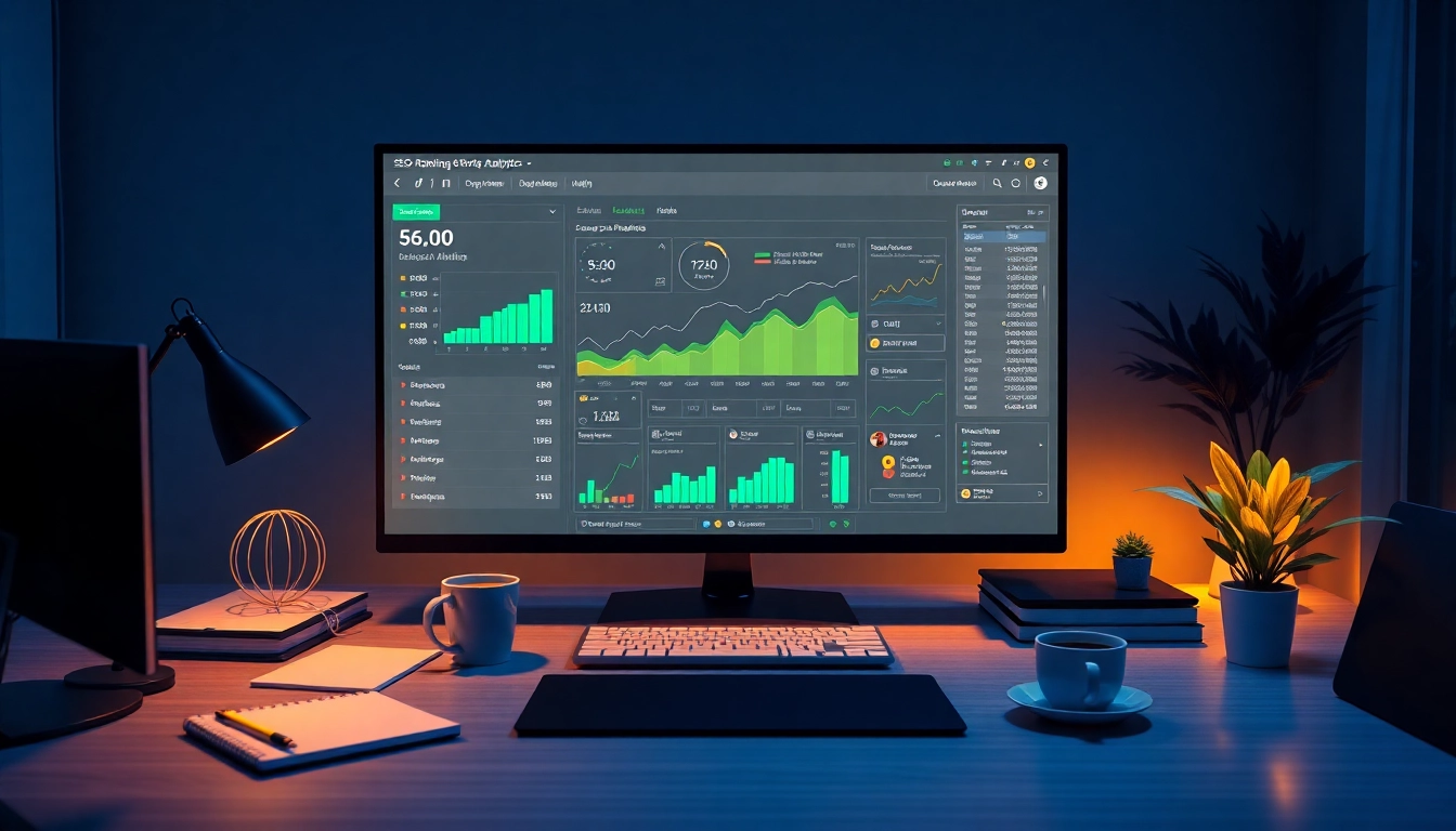 Visualize an SEO ranking analysis setup in a modern office for effective digital marketing strategies.
