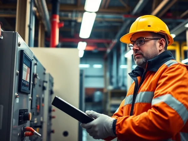 Technician performing DGUV V3 Prüfung to ensure workplace safety and compliance with electrical standards.