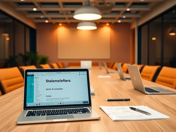 Visualisieren Sie Stellenangebote in einem dynamischen Arbeitsumfeld mit Laptops und kreativem Arbeitsplatzdesign.