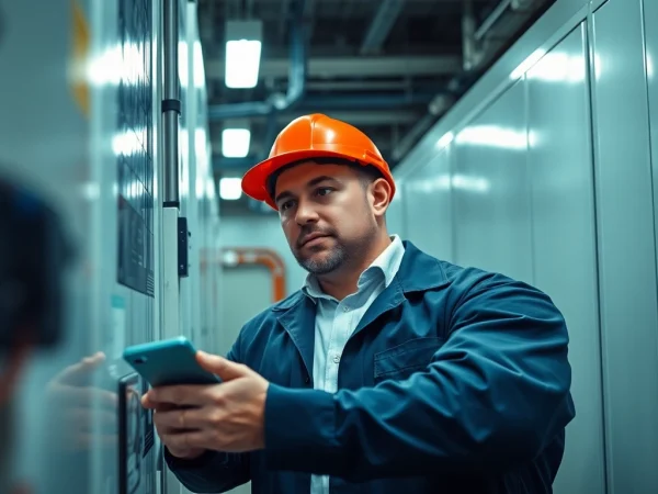 Inspecting devices during a DGUV V3 Prüfung for workplace safety compliance.