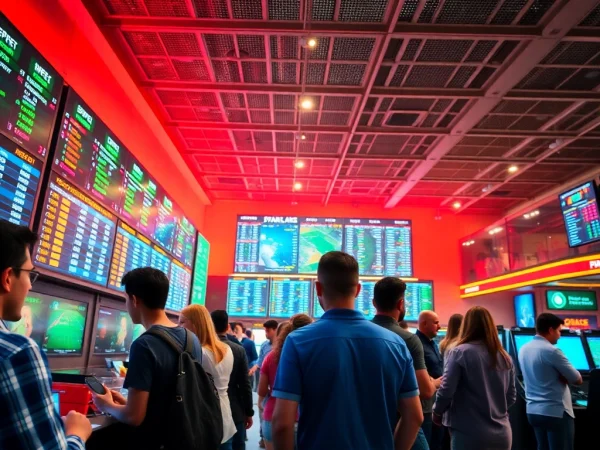 Discover neue wettanbieter with a vibrant scene of enthusiastic bettors enjoying sports betting.