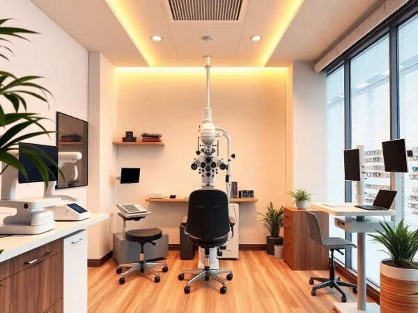 Conducting a Sehtest Nürnberg in a modern optometry clinic with advanced equipment.