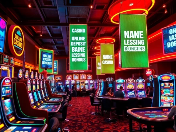 Explore exciting online casino no deposit bonus offers within a lively gaming environment filled with colorful slot machines.