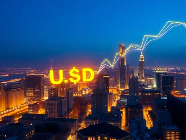 Visualisierung des Bitcoin Preis USD in einer futuristischen Stadtumschlag mit Neonlichtern