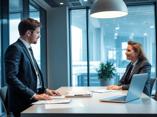 Headhunter Frankfurt unterstützt Bewerber bei Vorstellungsgesprächen in modernem Büro.