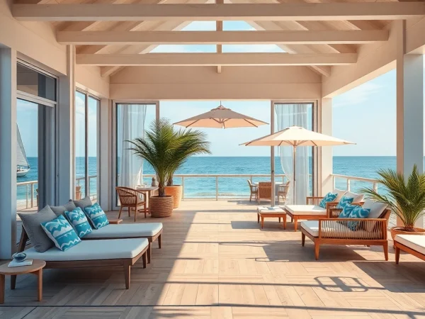 Entspanne an einem Küsten-Cabana mit Blick auf den Ozean und luxuriösem Design.