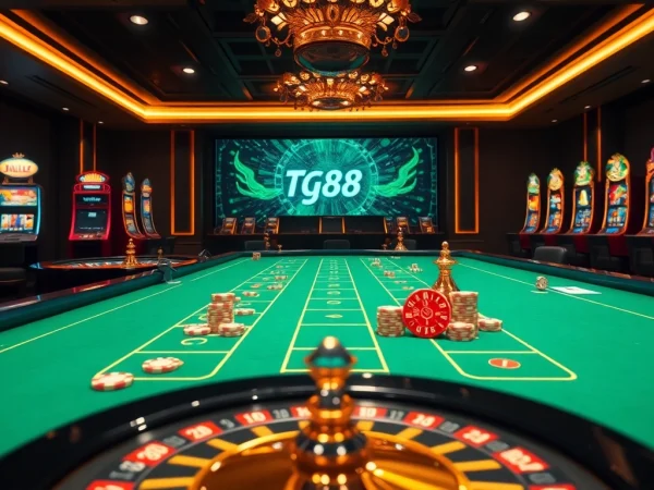 Experience tg88 đăng nhập with vibrant casino tables and gaming elements in a luxurious atmosphere.