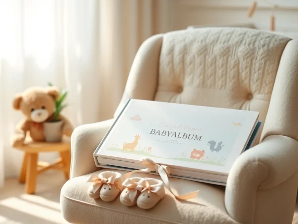 Entdecken Sie die liebevollen Details des Babyalbums, um Erinnerungen festzuhalten.