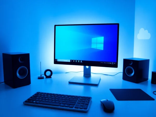 Windows 11 Pro Lizenz günstig kaufen sofort Download auf einem modernen Arbeitsplatz mit PC und eleganter Tastatur.