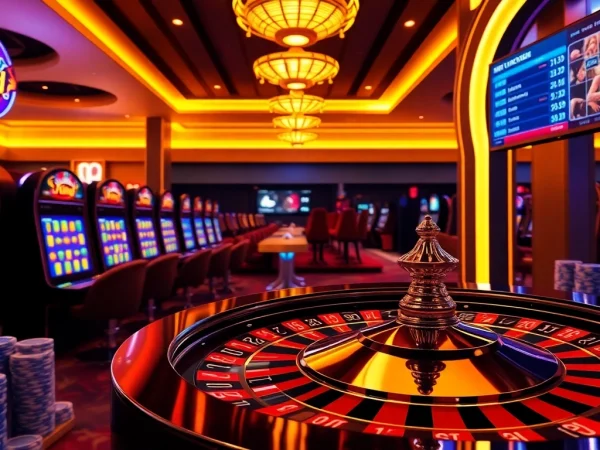 Experience luxury gaming at king88 with vibrant casino elements like roulette and slot machines.