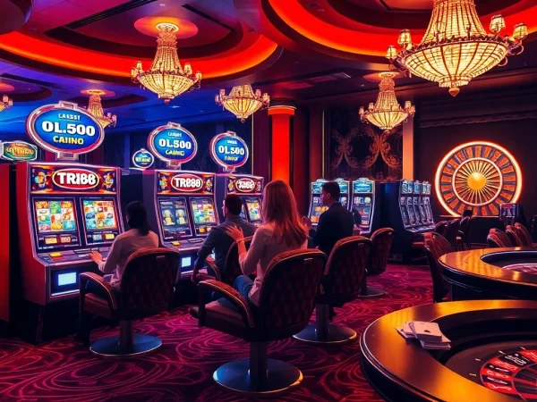 Players enjoying the TR88 slot machine in a luxurious casino setting, showcasing excitement and thrills.