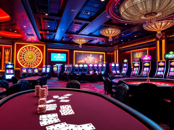 Experience the thrill at Nhà cái FUN79's vibrant casino with thrilling gaming tables and vibrant lights.