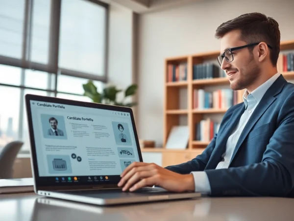 Headhunter IT in modern office discussing candidate profiles professionally.