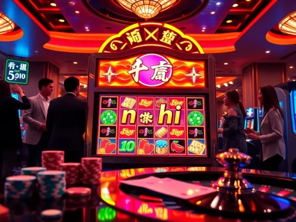 Excited players spin the nổ hũ slot machine in a vibrant casino setting.
