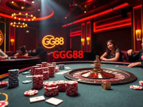 Experience the thrill of GG88 gaming with vibrant poker chips and a luxurious roulette wheel.