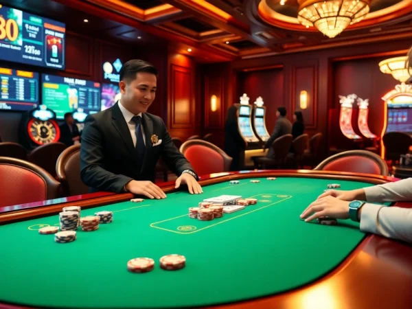 Experience the excitement of high-stakes gaming at https://x88casino.net/ with luxurious poker tables and vibrant casino elements.