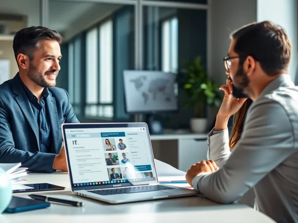 Headhunter IT berät einen Kunden in einem modernen Büro zur IT-Stellenvermittlung.