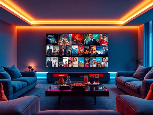 Vibrant scene of Lauthaitv's home entertainment showcasing innovative digital streaming.