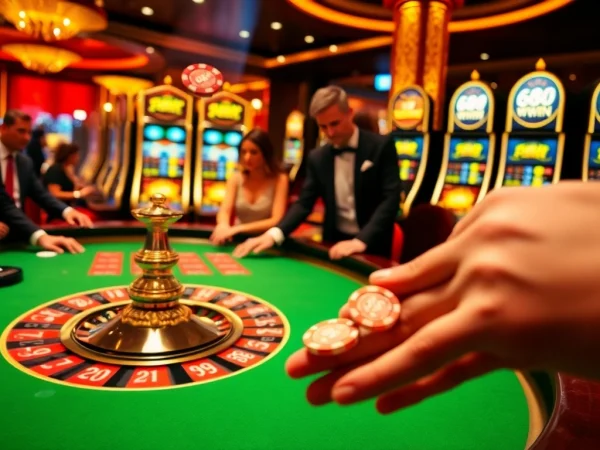 Players enjoying high-stakes roulette at 68WIN's glamorous casino atmosphere.