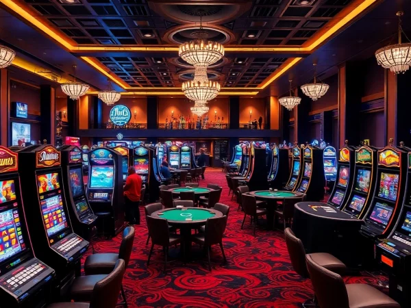Az online casino izgalmas játékélménye a neonfények és a játékautomaták között.