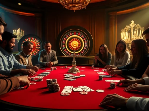 Players enjoying the excitement at a poker table at 8day casino in a luxurious atmosphere.