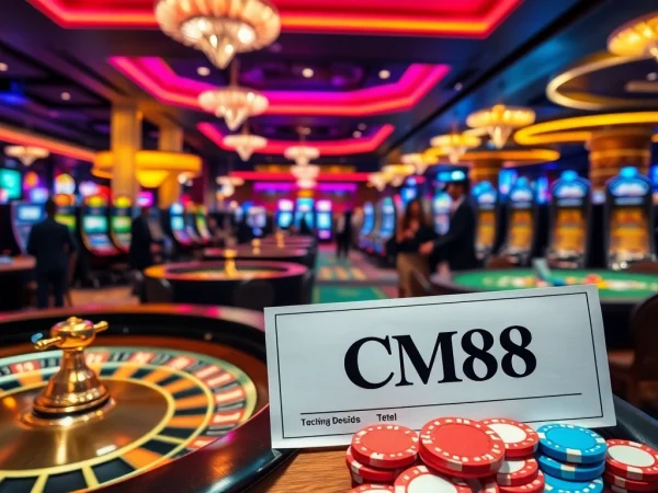 Experience the thrill of CM88 gaming at a luxurious casino with roulette tables and betting slips.