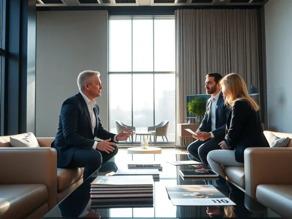 Immobilienmakler Frankfurt Riedberg berät Kunden in einem modernen Büro.