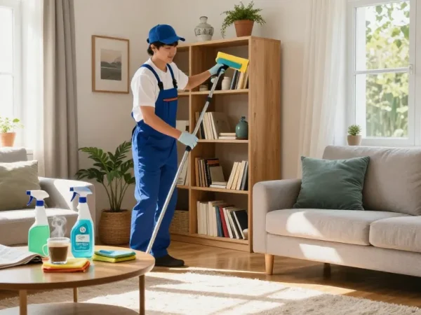 Professional cleaner providing services for putzfirma bern in bright living room