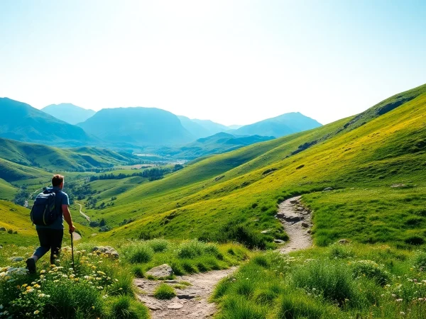 Kerry Way Irland hiking path with a hiker surrounded by lush nature.