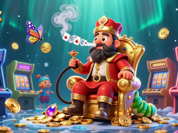 Spin the reels at Realz Casino with vibrant characters and exciting game elements in a dynamic scene.